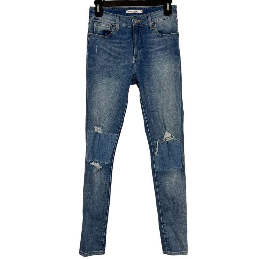 LEVI'S 721 HIGH RISE SKINNY Medium Blue Wash Distressed Red Tab Jeans sz 26 x 32